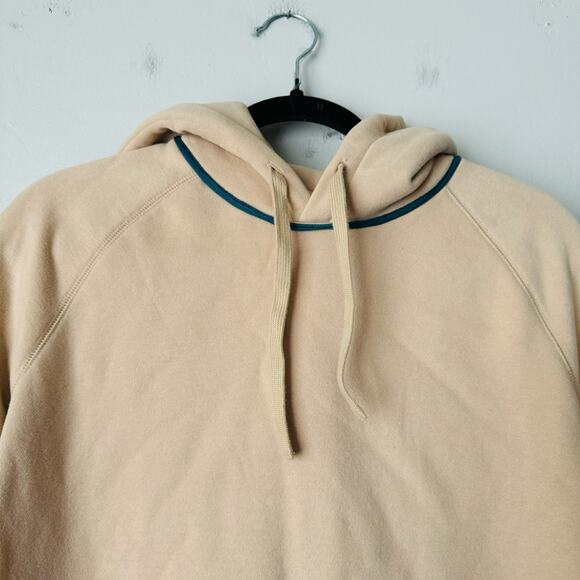 Madeleine Thompson cream hoodie blue hems soft inside woman’s size L - Picture 2 of 8